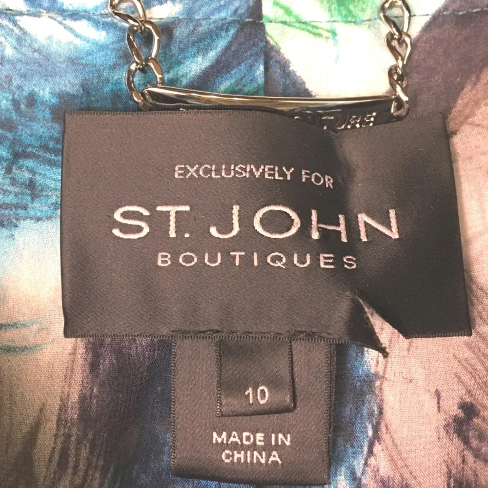 St. John Couture Abstract Print Blazer and Shell Top Set 10 Blue Green